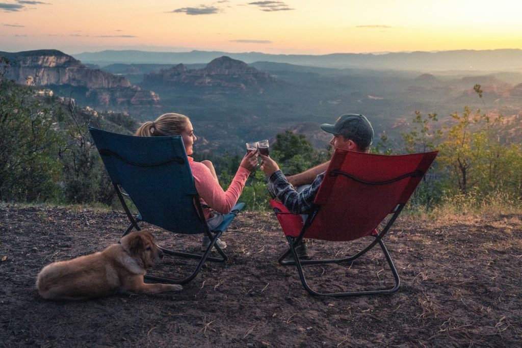 Outdoor camping chairs at a scenic campsite